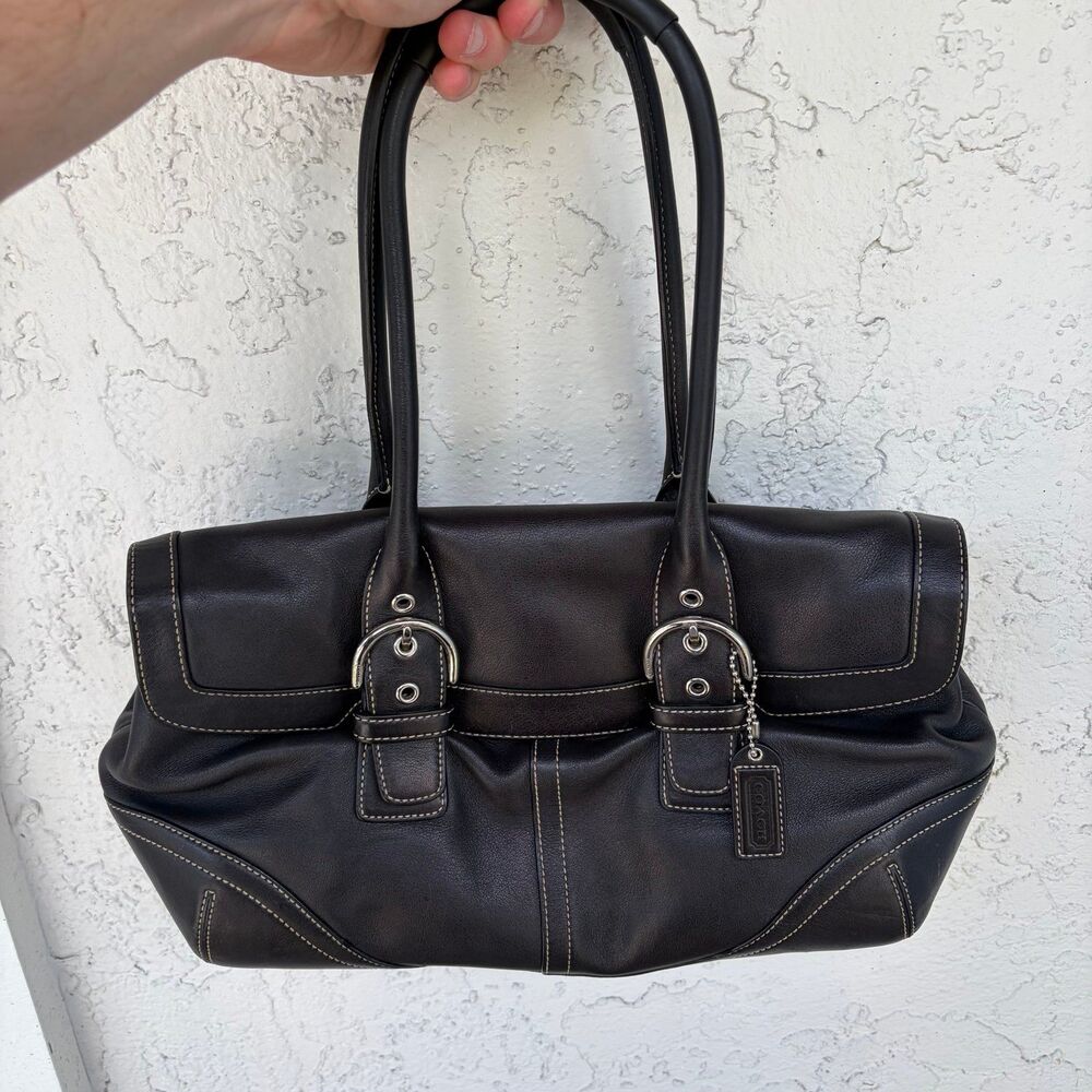 Coach Soho Hampton Black Leather Flap Satchel Tote Handbag 9636 Vintage Y2K